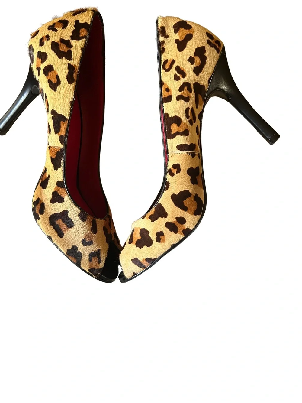 Charles by Charles David Leopard Animal Print Calf Hair Peep Toe Stiletto Heels